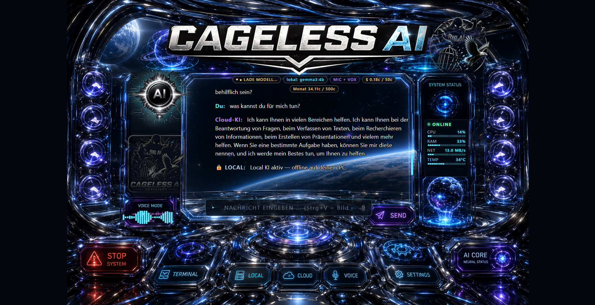 Cageless AI – Produkt · Web-App
