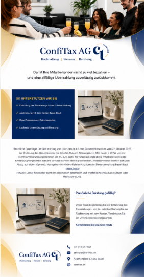 Newsletter-Design ConfiTax AG – Seite 1