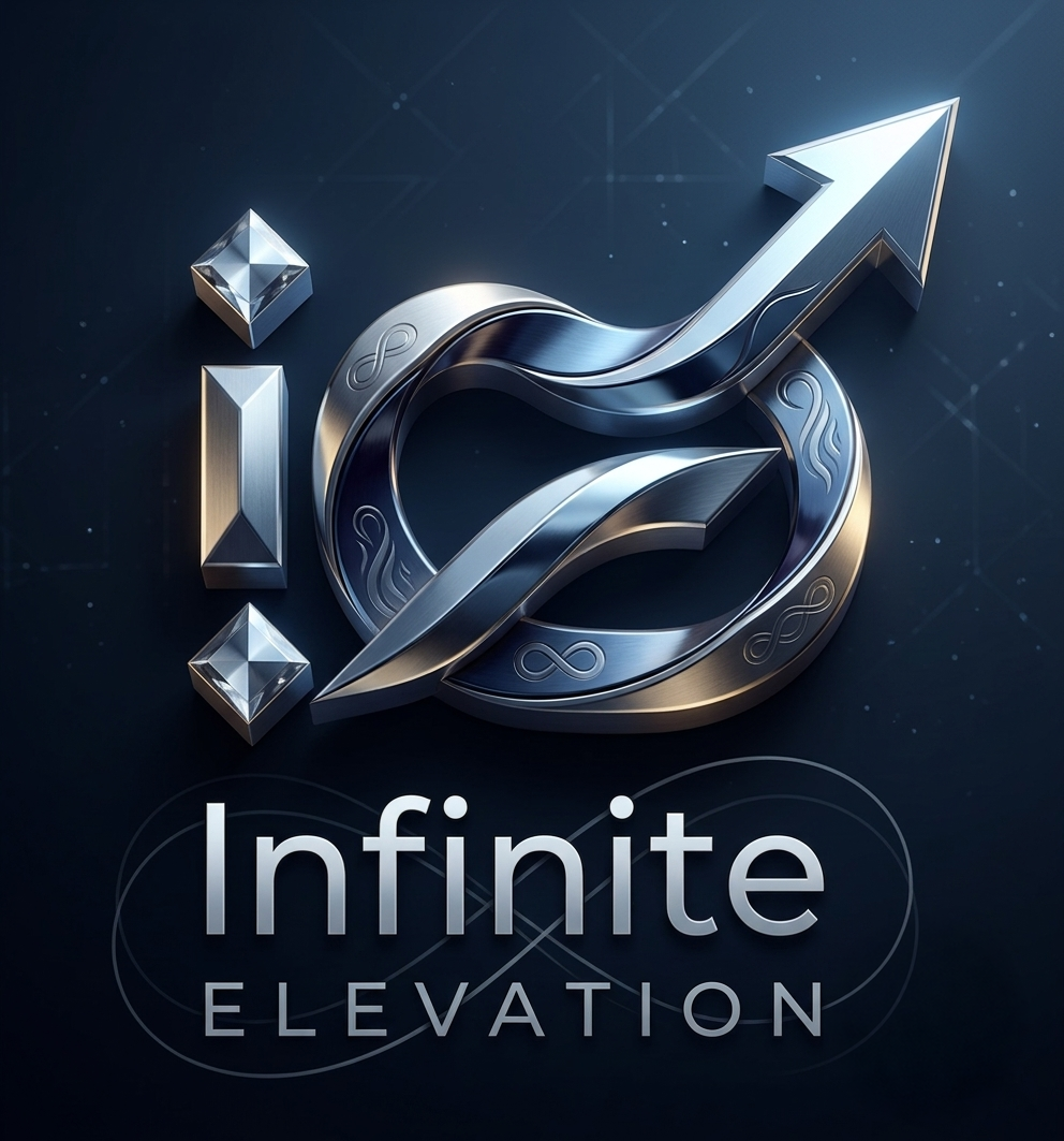 Infinite Elevation als dreidimensionales Metallzeichen auf tiefblauem Grund